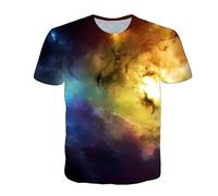 CHANYI Mens 3D Print t-Shirts Summer Beautiful Starry Sky Men T-Shirt Interesting Cosmic Nebula Graphic T Shirts 3D Fashion Breathable Print T-Shirt Top Yellow