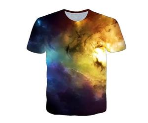 CHANYI Mens 3D Print t-Shirts Summer Beautiful Starry Sky Men T-Shirt Interesting Cosmic Nebula Graphic T Shirts 3D Fashion Breathable Print T-Shirt Top Yellow