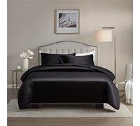 Chanyuan Silky Satin Duvet Cover Sets Double Black Solid Color Smooth and Glossy 3 Pieces 100% Gloss Shiny Satin Polyester Quilts Set For 4 Seasons