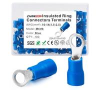 Chanzon 100pcs Blue Ring Terminals - #8 M4 - UL Listed Insulated PVC Eyelet Wire Connector 16-14AWG Gauge Electrical Crimp Connector for Boat Truck Stereo Car