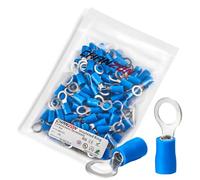Chanzon 100pcs Blue Ring Terminals - M6 1/4" inch - UL Listed Insulated PVC Eyelet Wire Connector 16-14AWG Gauge Electrical Crimp Connector for Boat Truck Stereo Car