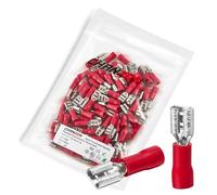 Chanzon 100pcs UL Listed 4.8mm Female Spade Connector Quick Disconnect Semi-Insulated PVC - Red - 16 17 18 19 20 21 22 awg Gauge Wire Crimp Terminal 4.8 x 0.8 mm 3/16'