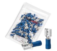 Chanzon 100pcs UL Listed 6.3mm Female Spade Connector Quick Disconnect Semi-Insulated PVC - Blue - 14 15 16 awg Gauge Wire Crimp Terminal 6.3 x 0.8 mm 1/4'