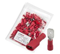 Chanzon 100pcs UL Listed 6.3mm Male & Female Spade Connector Quick Disconnect Kit Semi-Insulated PVC - Red - 16 17 18 19 20 21 22 awg Gauge Wire Crimp Terminal Electrical Assorted 6.3 x 0.8 mm 1/4'