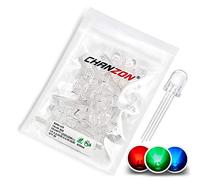 Chanzon 50 pcs 8mm RGB Tricolor LED Diode Lights (Multicolor Red Green Blue 4 pin Common Cathode Clear Round Transparent DC 20mA/Color) Lighting Bulb Lamps Electronics Components Light Emitting Diodes