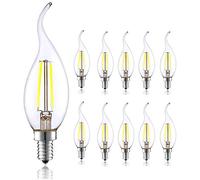 Chao Zan 2W LED Filament Flame Shape Candle Light Bulb,20W Equivalent, Cool White 6000-6500K, E14 Edison Screw Base Chandelier Bulb, 360 Beam Angle, 10 Pack