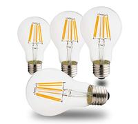 Chao Zan 6W LED Filament Light Bulbs, E27 A60 Standard Edison Screw Glass Lamp Bulb 2700K Warm White, 60W Incandescent Replacement, Non-Dimmable, 4 Pack