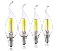Chao Zan E14 LED Filament Candle Bulb 4W, 400LM, AC220V Cool White 6000-6500K, 40W Incandescent Equivalent, C35 Flame Shape LED Small Edison Screw Bulbs, 4 Pack