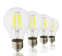 Chao Zan E27 A60 Edison Screw LED Filament Bulb 6W, Standard Globe Glass Lamp Bulb, 60W Equivalent, Cool White 6000K, 220V, Non Dimmable, 4 Pack