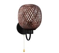 Chao Zan Hand Woven Bamboo Wall Sconces for Kitchen Island, Natural Rattan Wall Lamp Bedside Wicker Shade Wall Lantern Vintage Style Fixture for Loft Corridor Bedroom Restaurant Living Room Decor (B)
