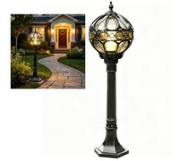 Chao Zan Outdoor Bollard Light, Globe Lantern Post Light, E27 Socket, 73CM Height, cast Aluminium and Glass, Connect to Mains Power 220v~240v, Garden Pathway Lamp (Black)