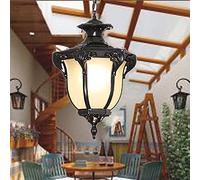 Chao Zan Outdoor Hanging Lantern, Rustic Waterproof IP55 Pendant Lighting Fixture in Painted Black Metal with Glass, Exterior Hanging Light for Porch, Exterior, Entryway (Black)-A
