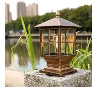 Chao Zan Short Post Light Bollard Outdoor Pedestal Lantern Traditional Vintage Garden Lamp Weatherproof IP55 Corrosion Resistant Outside Patio Terrace Rust Proof Coastal Exterior E27 (Bronze)