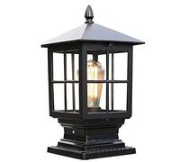 Chao Zan Short Post Light Bollard Outdoor Pedestal Lantern Traditional Vintage Garden Lamp Weatherproof IP55 Corrosion Resistant Outside Patio Terrace Rust Proof Coastal Exterior E27 (Black)