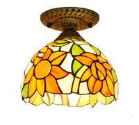 Chao Zan Tiffany Style Ceiling Light, Sunflower Victorian Stained Glass Shade, Orange and Green, Retro Lighting Fixture E27 Bulb,Bedroom/Dining Room/Entryway/Kids Room/KitchenStudy Room (Figure: A)