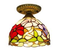 Chao Zan Tiffany Style Ceiling Light, Victorian Stained Glass Semi-Flush Mount, Floral Pattern, Multicoloured, E27 Bulb,Bedroom/Dining Room/Entryway/Living Room/Kitchen (Figure: C)