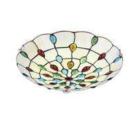 Chao Zan Tiffany Style Ceiling Light, Victorian Stained Glass, Semi-Flush Mount, Multicoloured Floral Design,Retro Lighting Fixture E27 Bulb,Bedroom/Dining Room/Entryway/Living Room/Kitchen (D:30CM)