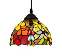 Chao Zan Tiffany Style Pendant Light, Stained Glass Grape Design, Multicoloured Floral Pattern, Hanging Ceiling Lamp,Living Room, Bedroom, Corridor, E27 Chandelier Lights (Figure: B)
