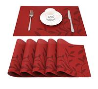 CHAOCHI Placemats set of 6,Easy to Clean Non-slip Heat Resistant Dining Table Mats,Washable Crossweave Woven Vinyl PVC Place mats,45CM x 30CM (Red)