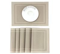 CHAOCHI Placemats set of 6,Easy to Clean Non-slip Heat Resistant Dining Table Mats,Washable Crossweave Woven Vinyl PVC Place mats,45CM x 30CM (Beige)