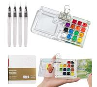 Chaofatchoy 15 Grids Acrylic Mini Watercolor Palettes, Portable Nano Palette, Pocket Artist Watercolors Travel Set Inclouding Binder Clip, Brush Pens and Watercolor Sketch Book (No Paints)