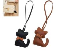 Chaofatchoy Stylish Cat-Shaped Bag Charms Keychains, PU Leather Cartoon Kitten Design, Cat Bag Charm Women's Fashion Accessories for Purses & Backpacks (Black&coffee)