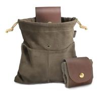 CHAOHAOKE Leather Foraging Pouch Foldable Outdoor Storage Bag with Drawstring and Small Bag, Collection Bag for Camping Hiking Bushcraft