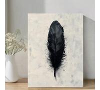 CHAOJIART 2D Flat Tall Skinny Black Feather Wall Art Decor Canvas Painting Bohemian Modern Abstract Feather Print For Bedroom Decor(30x50x3 cm/Frameless)