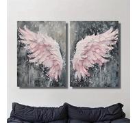 CHAOJIART 2pcs Pink Wings Modern Canvas Posters, Abstract Wall Arts, Feather Wings Painting, ation,For Girls Room Home Wall Decoration(60x80cmx2/Frameless)