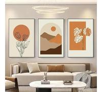 CHAOJIART 3 PCS Orange Canvas Wall Art Print Minimalist Abstract Mid-Century Modern Boho Large Living Room Bedroom Office Decor 30x50cmx3 Frameless