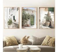 CHAOJIART 3pcs Canvas Poster Modern Art Italy Ancient Architecture Poster Canvas Painting Green White Italian Wall Art For Home Decor 60x80cm(24x31in) x3 frameless