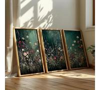 CHAOJIART 3pcs Vintage Green Wildflower Canvas Prints Botanical Artwork, Modern Farmhouse Floral Wall Decor for Bedroom, Living Room 40x60cmx3 Frameless