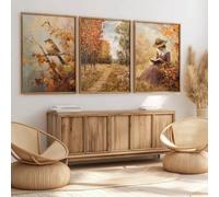 CHAOJIART 3pcs Woman Reading Book, Forest, Bird Tree Landscape Wall Art Oil Painting Prints, Fall Rustic Canvas Posters, Autumn Decor(21x30x3 cm/Canvas wrap)