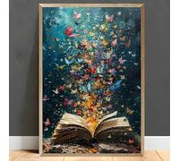 CHAOJIART Abstract Butterfly Flying On Book Pages Canvas Poster Oil Painting Art Print, Reading Theme Wall Decor For Bedroom, Office(40x60/Frameless)