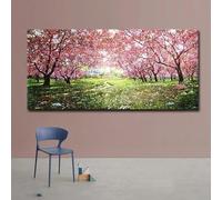 CHAOJIART Aesthetical Cherry Blossoms Landscape Pink Tree Canvas Painting Abstract Posters and Prints Wall Pictures for Home Decor 80x160cm Frameless