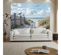 CHAOJIART Beach View canvas wall art Backdrop Banner - Serene Seaside Scene with Birds, Sand Dunes & Waves For Home Bedroom Decoration(50x70cm/Canvas wrap)