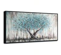 CHAOJIART Blue Tree Canvas Wall Art Tree Of Life Abstract Bedroom Textured Painting Nature Picture Landscape Artwork Home Office Decor(60x120cm/Canvas wrapped)