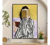 CHAOJIART Bohemian Stripe Women Read Coffee Poster Room Decoration, Abstract Wall Art, Suitable For Coffee Shop Bookstore Decor(60x80/Canvas wrapped)