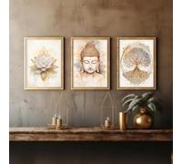 CHAOJIART Boho Buddhism Religion Meditation Poster Buddha Lotus Flower and Tree of Life Canvas Painting Wall Art Living Room Decor 60X90cmx3 InternalFrame
