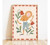 CHAOJIART Boho Cute Mouse Illustrations Canvas Print Poster Modern Cartoon Animal Art Prints Living Room Nursery Home Decor Art Poster(50x70cm/Canvas wrapped)