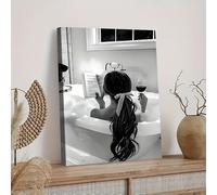 CHAOJIART Canvas Wall Art Print Reading in the Bathtub Elegant Black White Bathroom Decoration for Home Office Cafe Wall Hanging(30x50x3 cm/Canvas wrap)