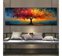 CHAOJIART Large size Abstract Canvas Poster Red Yellow Tree of Life Wall Art Print Painting Pictures for Modern Living Room Decor 35x105cm InnerFrame