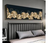 CHAOJIART Large Wall Art Plant Painting Black Gold Monstera Ginkgo Leaf Pictures Prints Canvas Posters for Living Room Home Decor 70x210cm Frameless