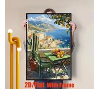 CHAOJIART Mediterranean Coastal Poster - Lemon Tree & Sea Cliff Landscape Art Print Italian Village Wall Decor for Living Room, Kitchen(50x70cm/Frameless)