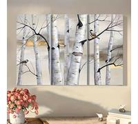 CHAOJIART Modern Birch Tree & White Bird Nature Wall Art - Large Canvas Print with White Birch Trees & Flying Birds for Home decor(80x120cm/Canvas wrap)