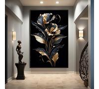 CHAOJIART Modern Black & Golden Floral Canvas Art Print Modern Large Flower Picture Wall Decor For Living Room And Bedroom Aisle Decor(70x100cm/Canvas wrap)