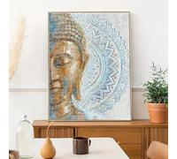 CHAOJIART Modern Buddha Canvas Paintings Blue Mandala Flower Blossom Buddha Posters for Bedroom Living Room Buddhism Art Decor Pictures 80x120cm(32x47in) Frameless