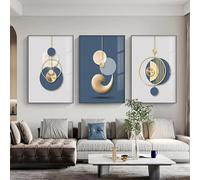 CHAOJIART Modern Golden Blue Geometric Painting Canvas Posters And Prints Art Wall Decor Abstract Pictures for Living Room Bedroom 60x80cm(24x31in) x3 frameless