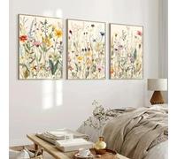 CHAOJIART Modern Wild Flowers Leaves Botanical Nature Posters Watercolor Canvas Painting Living Room Bedroom Wall Art Pictures Decor 70X90cmx3 InternalFrame