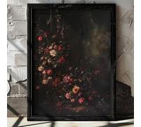 CHAOJIART Moody Dark Plants Floral Rose Flower Art, Dark Country Style Gothic Art, Vintage Romantic Rose Wall Decor For Living Room(60x90cm/Frameless)